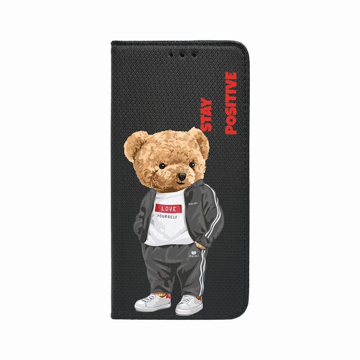 Калъф тип тефтер Unique за Samsung Redmi Note 9 Pro / Redmi Note 9 Pro Max, Stay Positive - Teddy Bear, Magnetic Flip Case, Black, FLb 926