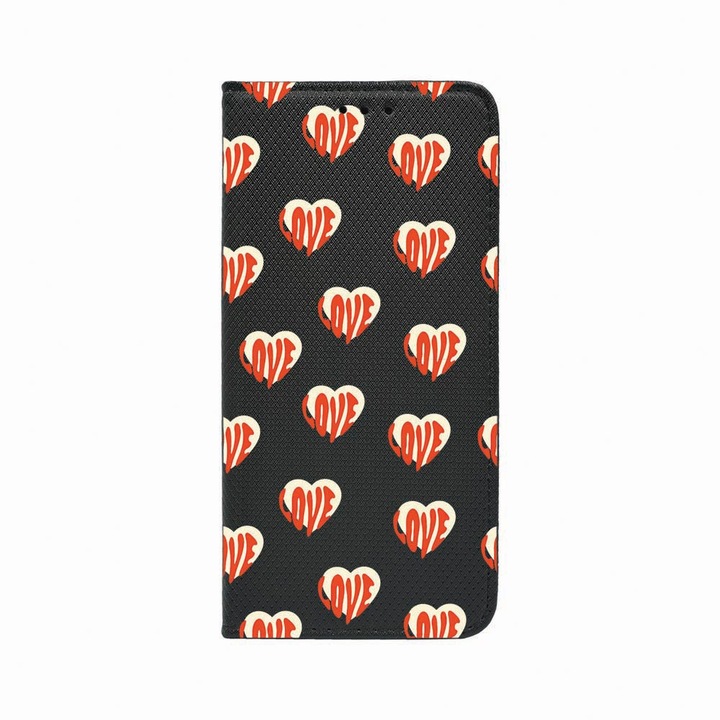 Калъф тип тефтер Unique за Huawei Mate 20 Lite, Cute Love Pattern, Magnetic Flip Case, Black, FLb 936
