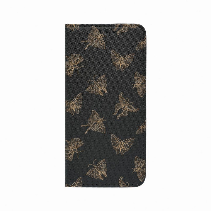 Husa Tip Carte, Magnet Book Case, Compatibila Cu Samsung Redmi Note 9 Pro / Redmi Note 9 Pro Max, Gold Butterfly, Inchidere Magnetica, Buzunar Card, FLb 919
