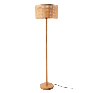Lampa de podea, lux.pro, Rochdale, 154 cm, lemn, rattan, 1 x E27, culoarea lemnului, maroniu