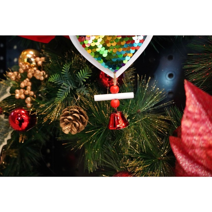 Ornament de brad inima din paiete, Southern Sky, multicolor, lemn, 18 cm