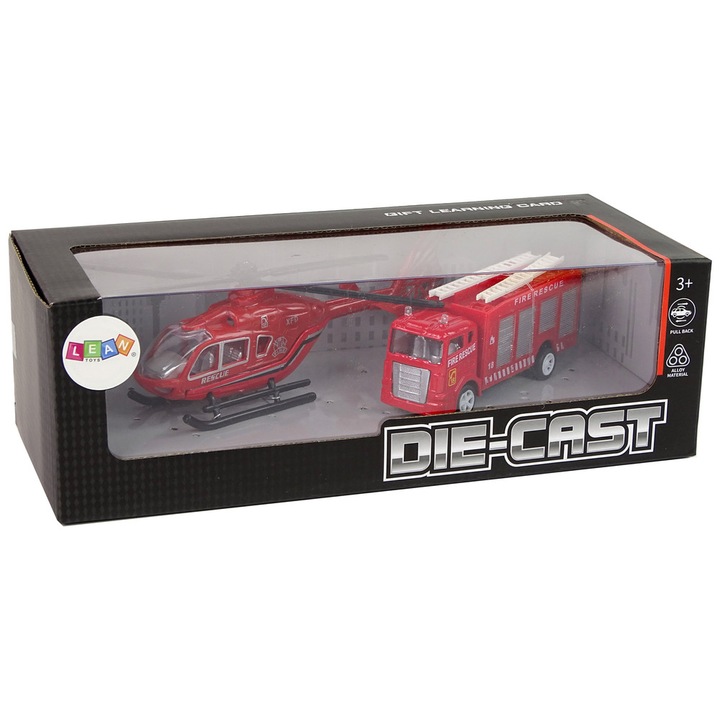 Set masina si elicopter pompieri, LEAN, Rosu