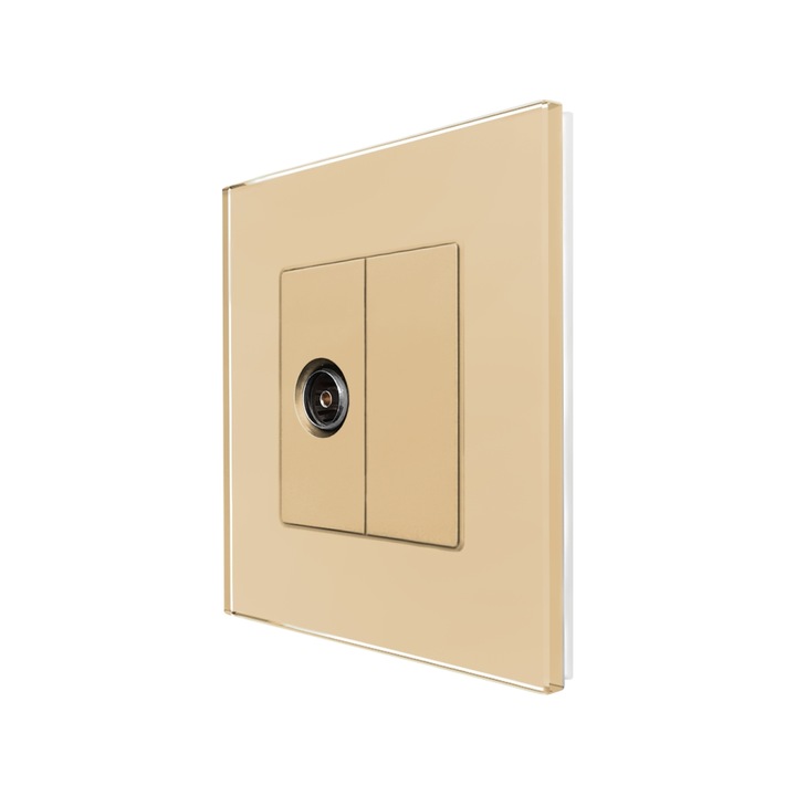 Priza TV cu Rama din Sticla LUXION, Auriu, LX-MP026G-G