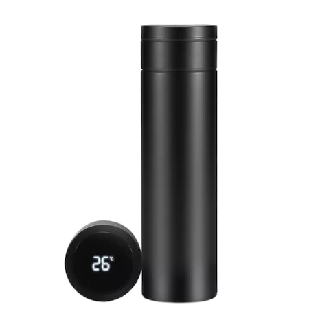 Termos, afisaj Led cu ecran tactil, indicator temperatura, otel inoxidabil, sticla inteligenta, ideala pentru cald si rece, 500ml, negru