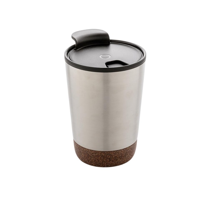 Cana de cafea cu pereti dubli, Ronic, exterior otel inoxidabil, baza de pluta, 300 ml, argintiu