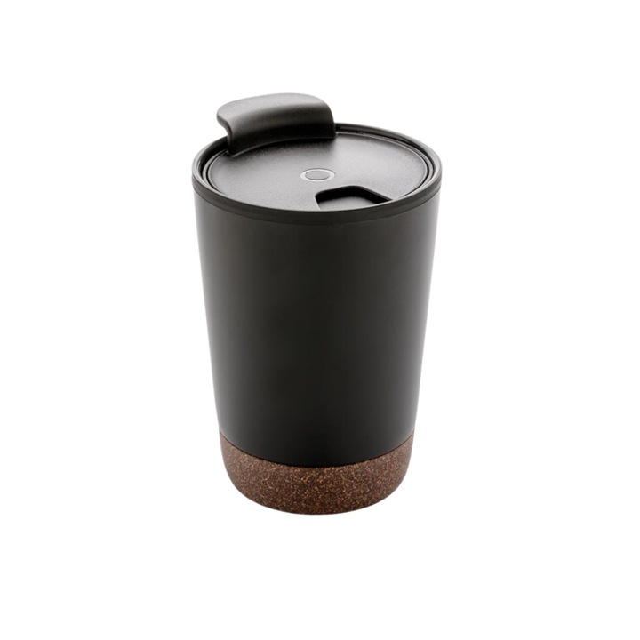 Cana de cafea cu pereti dubli, Ronic, exterior otel inoxidabil, baza de pluta, 300 ml, negru