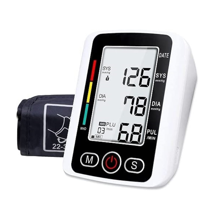 Vérnyomásmérő EBesting B03, Adapter és töltőkábel mellékelve, Memória legfeljebb két felhasználó számára, Automatikus kikapcsolás, LCD kijelző, Pulzus leolvasás, Aritmia észlelés