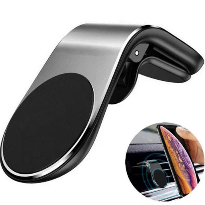 Printery® Premium стойка за кола с магнит за телефон, таблет, GPS със закопчаване върху вентилационната решетка и завъртане на 360 градуса, черна