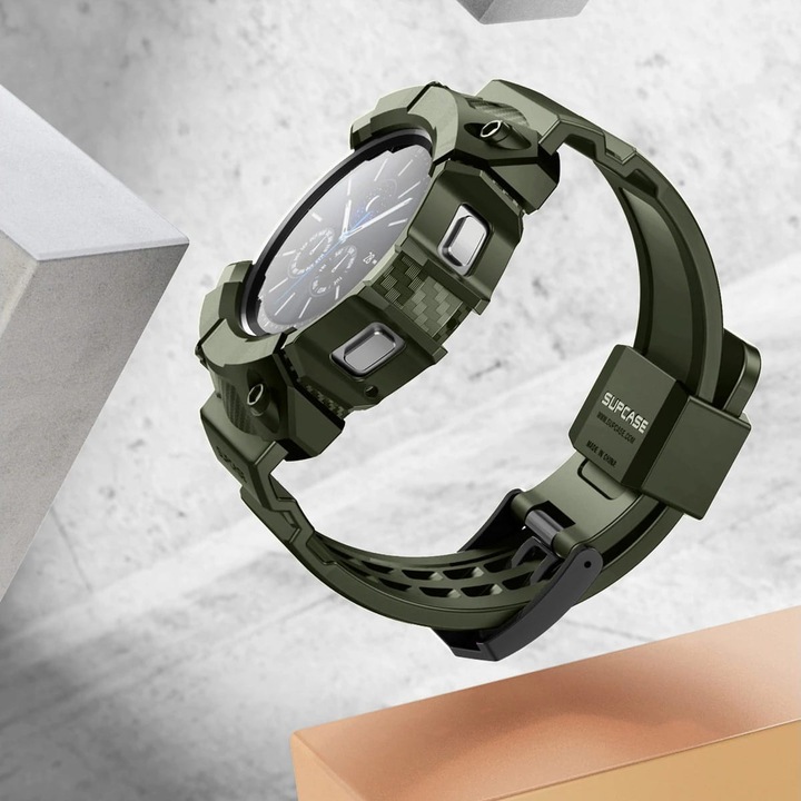 Set curea + carcasa smartwatch Supcase pentru Samsung Galaxy Watch 4 Classic 46 mm, Verde