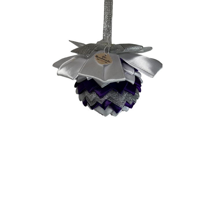 Glob de Craciun, Zen Art, Realizat Manual, Tehnica patchwork, Funda Alba, Diametru 8 cm