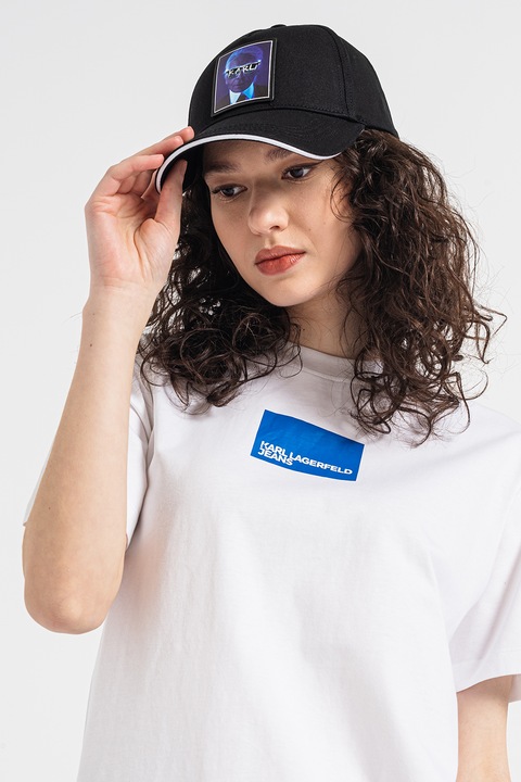 KARL LAGERFELD JEANS, Tricou de bumbac organic cu imprimeu logo, Alb optic, S