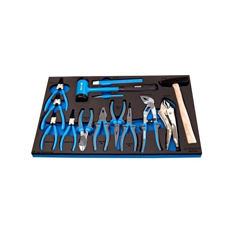 Set de cleste si ciocan BI in suport SOS, marca Unior compus din 14 pcs.