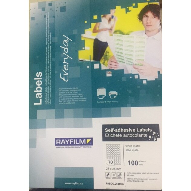 Etichete rotunde, 25mm, alb mat, 70buc/A4, 100/set uz universal, Rayfilm