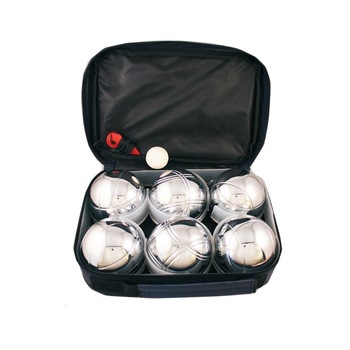 Joc Petanque cu 6 bile metal, pentru 2 echipe, cu geanta transport, E-Jet Sport, Argintiu Joc Petanque cu 6 bile metal, pentru 2 echipe, cu geanta transport, E-Jet Sport, Argintiu