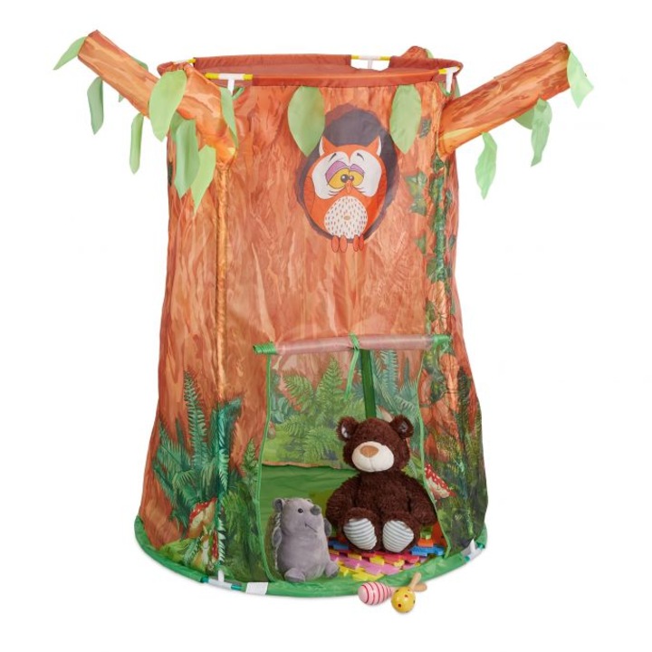 Cort de joaca pentru copii Relaxdays, poliester, maro/verde, 97x97x126 cm