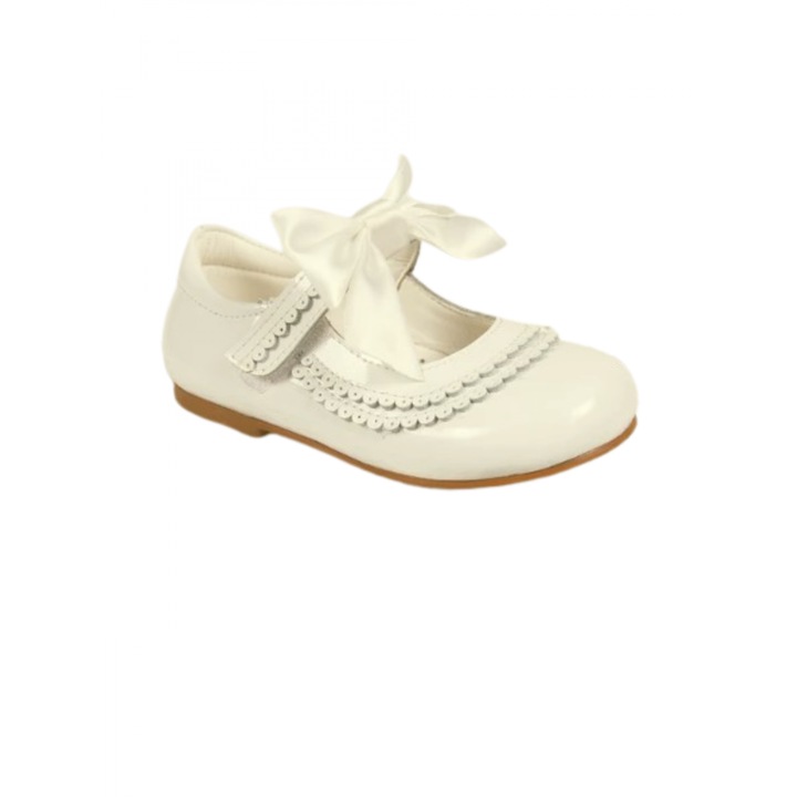 Pantofi Charlotte din piele naturala ivoire cu funda satin 441, Ivoire