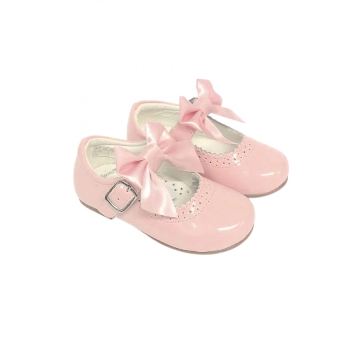 Pantofi Mary Jane din piele naturala roz cu funda satin 458, Roz