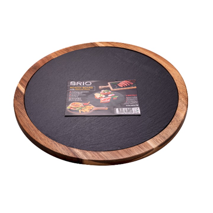 Pala tálalótál akácfa alátéttel, kerek, 34x34x1,5 cm