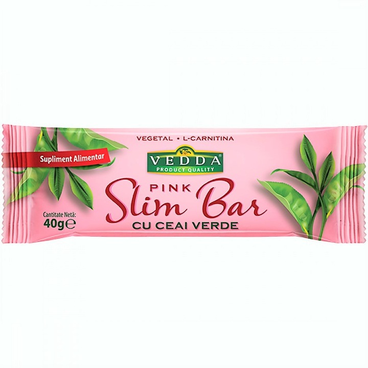 Baton de slabit Slim Bar pink cu ceai verde si L-carnitina, 40gr, Vedda