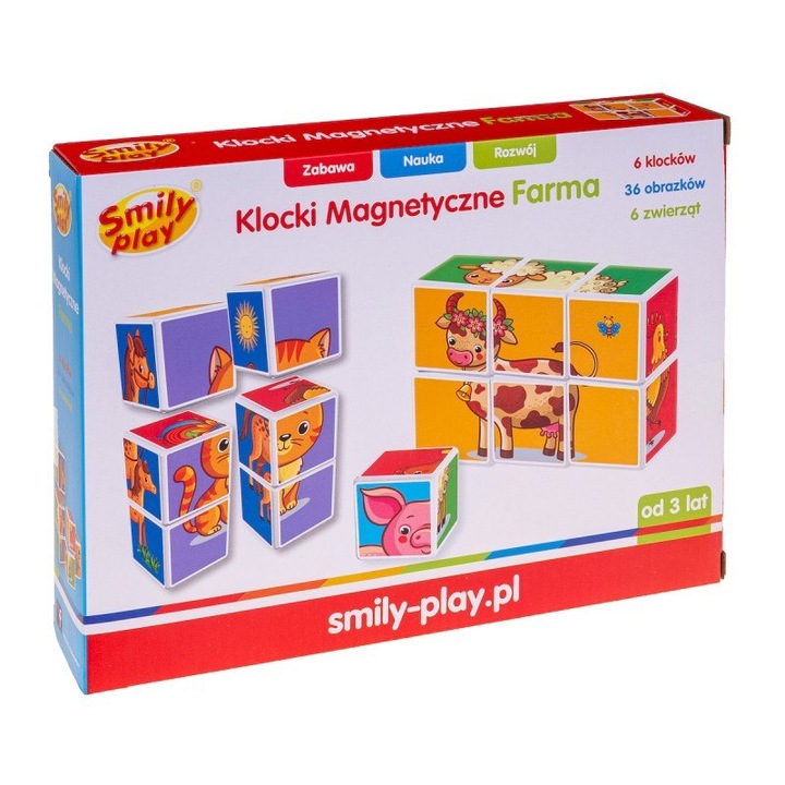 Комплект магнитни кубчета, Anek, Smily Play, 36 картинки, 6 части, 3+ години, Многоцветен