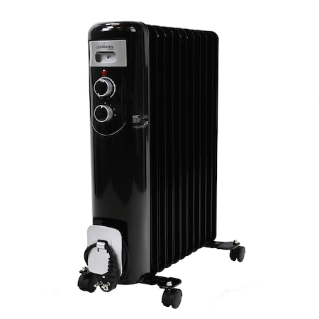Calorifer electric cu ulei Lehmann Hierro, 2500 W, 11 elementi, roti, protectie supraincalzire, senzor de inclinare, 3 trepte de putere, termostat reglabil, Negru
