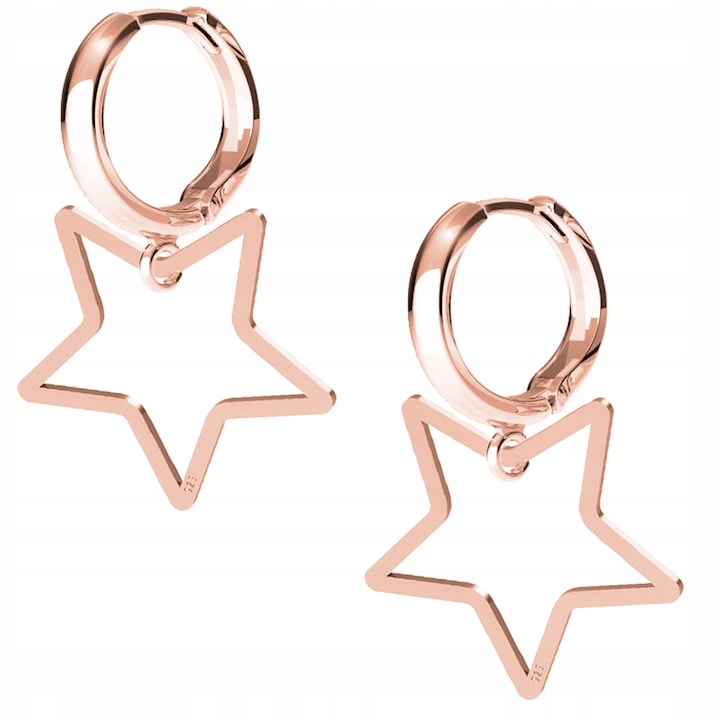 Fülbevaló, Larezo, ezüst 925, csillag, rózsaszín arany, fülbevaló magassága: 1,7 cm, medál magassága: 2,0 cm