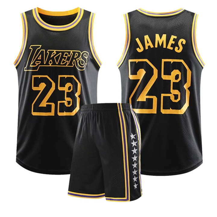 Спортен екип, Детска баскетболна фланелка Lakers James, полиестер, черна, Черен