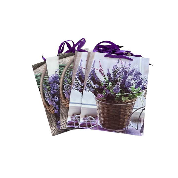 Комплект от 5 подаръчни торбички, лавандулови цветя, 26 X 32 X 10, Alhena®