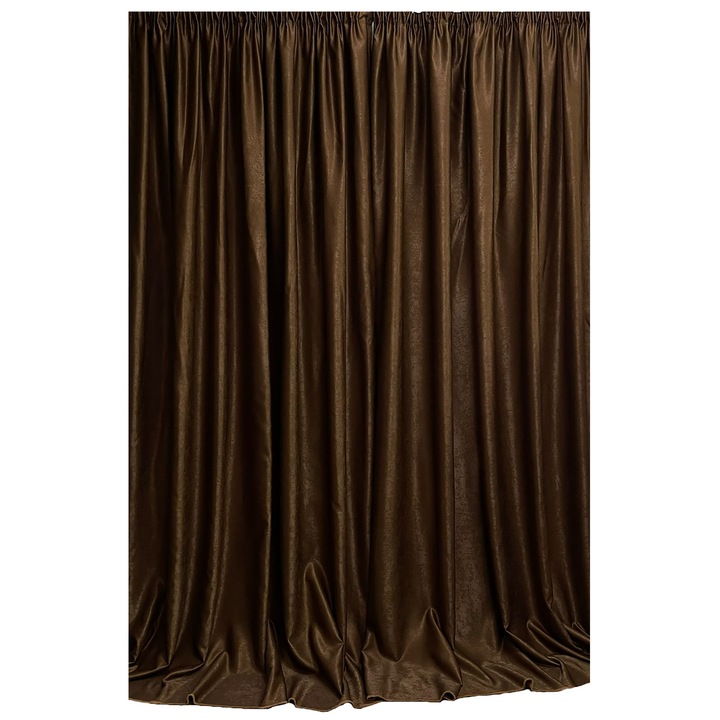Set draperii semiopace uni, culoare maro, din colectia "UniK by Liz Line - Chocolate Brown", 2x140x245cm, cu rejansa - D00314