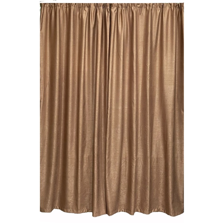 Set draperii semiopace uni, culoare bej, din colectia "UniK by Liz Line - Almond Beige", 2x140x245cm, cu rejansa - D00414