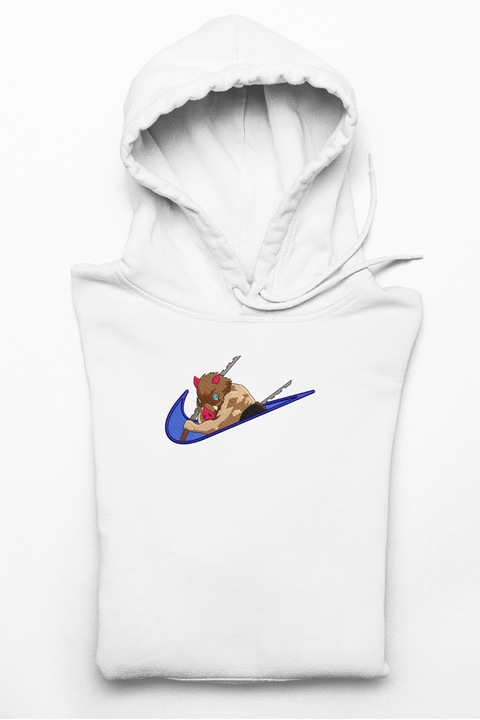 Бродирана аниме качулка Demon Slayer Inosuke v2, цвят бял, размер L