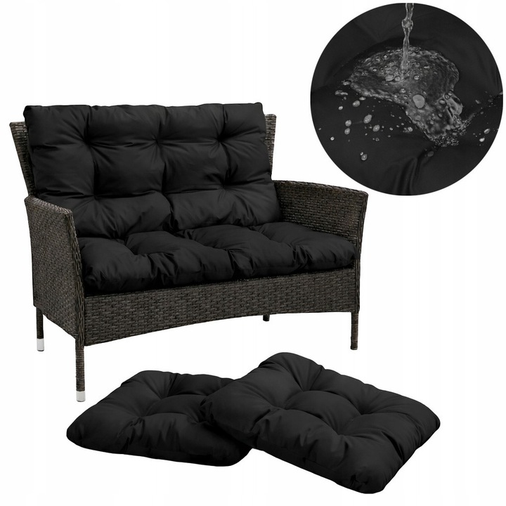 Set Perne scaun terasa, gradina, 3 piese, 100x60x50 + 2x 45x45 cm, exterior, impermeabila, pentru banca, fotoliu, Negru, Superkissen24