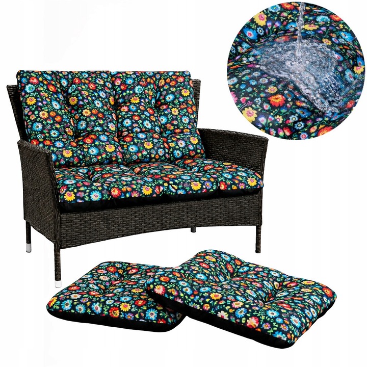 Set Perne banca gradina, terasa, mobilier, Maro, 100x60x50 + 2x 45x45 cm, exterior, impermeabila, pentru balansoar, paleti, banca, Superkissen24