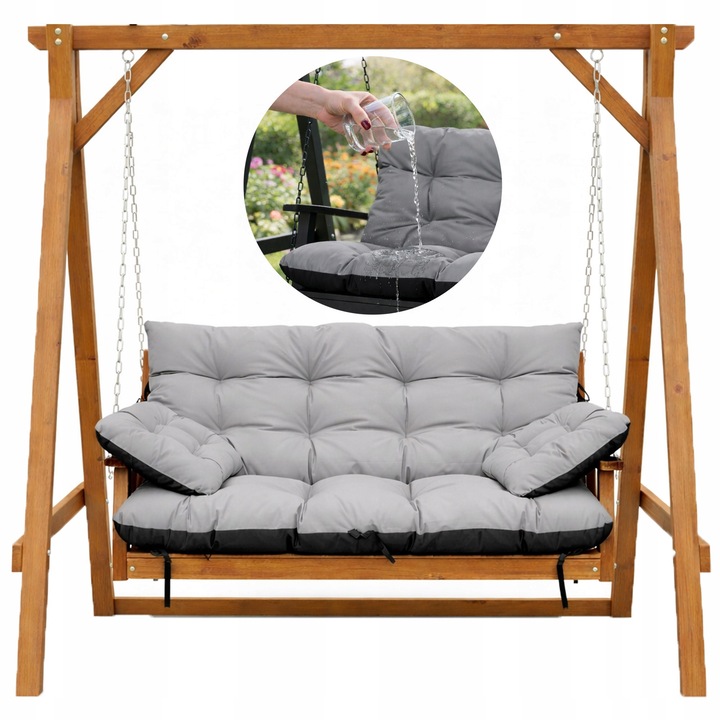 Set Perne banca gradina, terasa, mobilier, Gri, 140x60x50 + 2x 45x45 cm, exterior, impermeabila, pentru balansoar, paleti, banca, Superkissen24