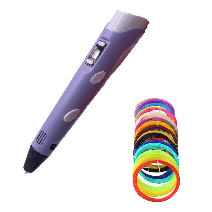 3D молив, за печат, лилав, LED дисплей, за деца, 50 м нишка, Dalimag