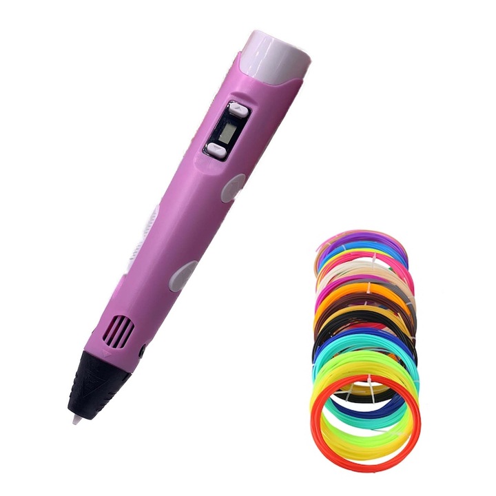 3D молив, За печат, Розов, LED дисплей, За деца, 50 м нишка, Dalimag