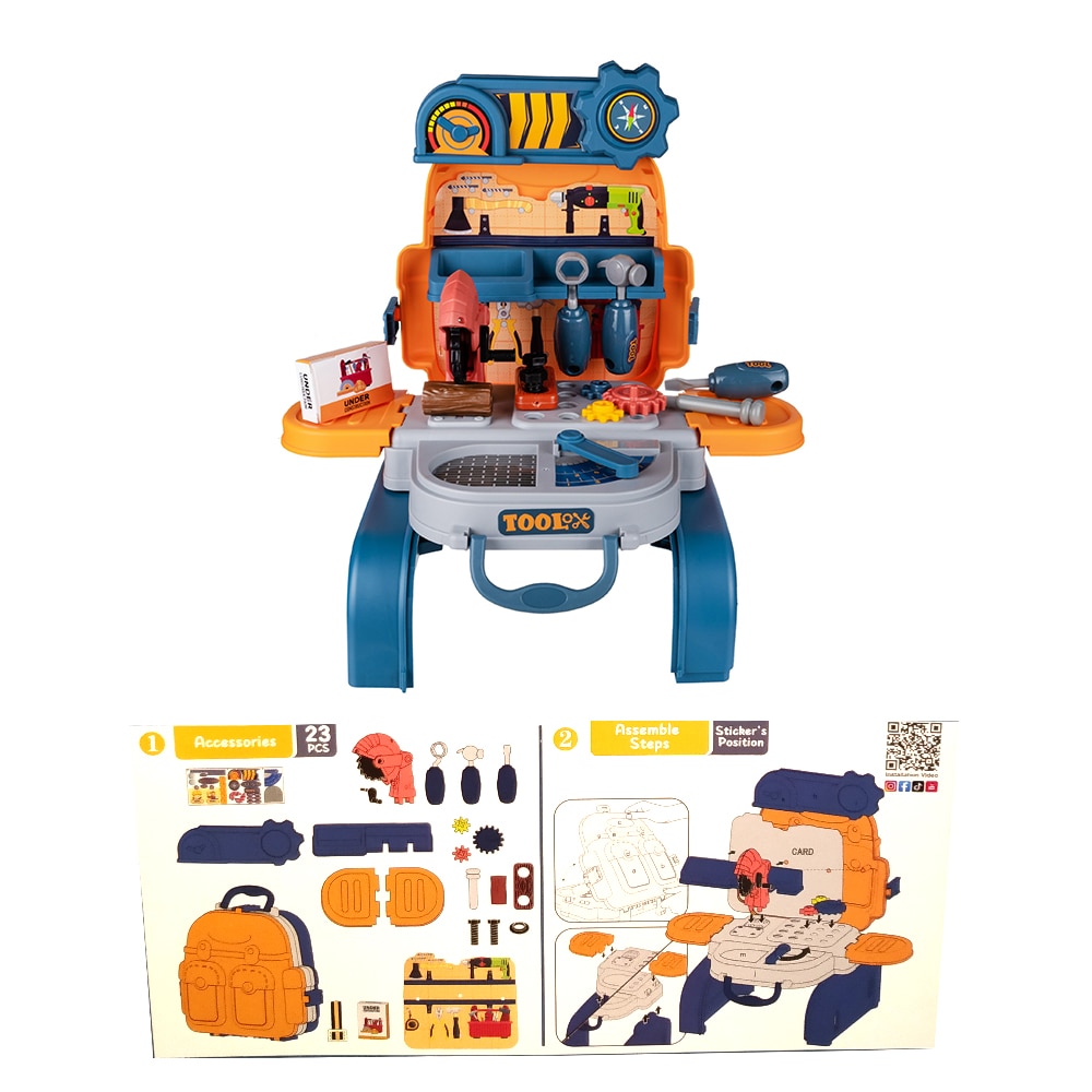 Set de scule 3 in 1 transformabil in banc de lucru mobil, Bowa, School bag engineer s house, 23