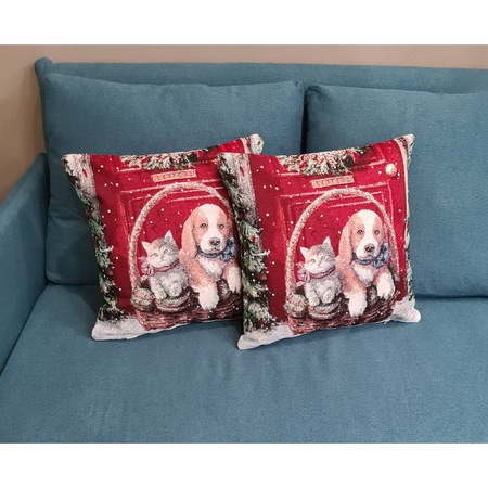 Față de pernă decorativă, Moș Crăciun, 40 x 40 cm, bumbac, multicolor