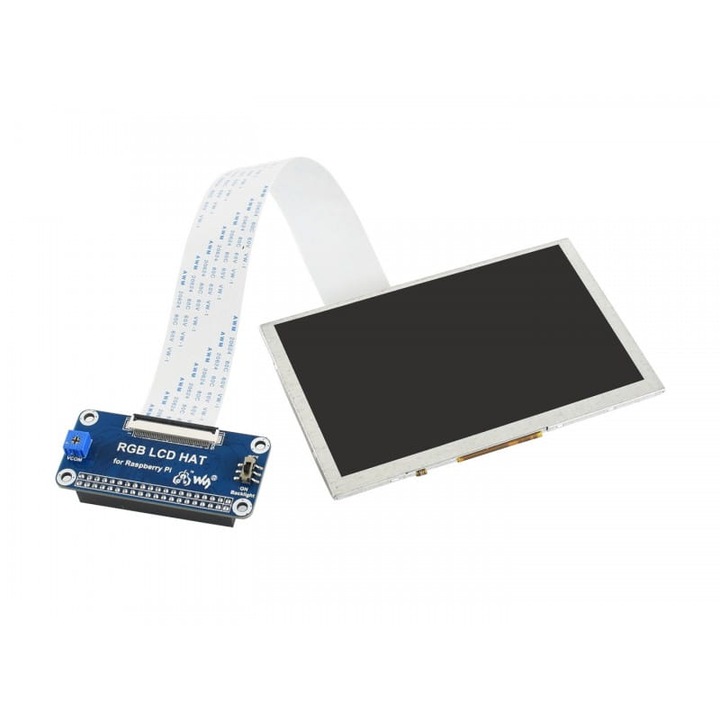 Дисплей 5" Waveshare, IPS, 800x480, съвместим с Raspberry Pi, Сив
