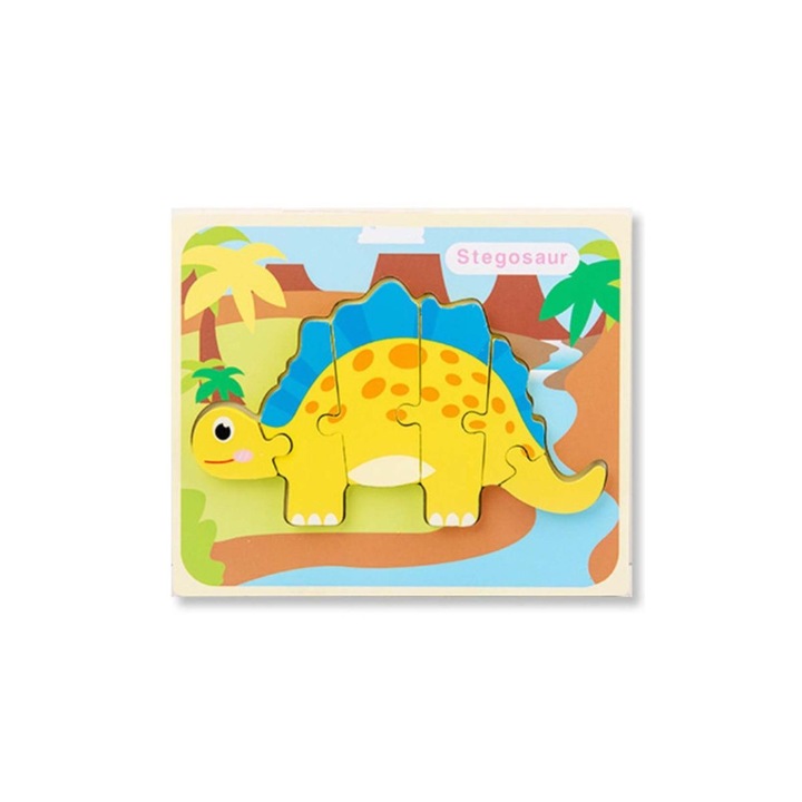 Stegosaurus dinoszaurusz 3D fa puzzle 6 darabból, 18x15 cm