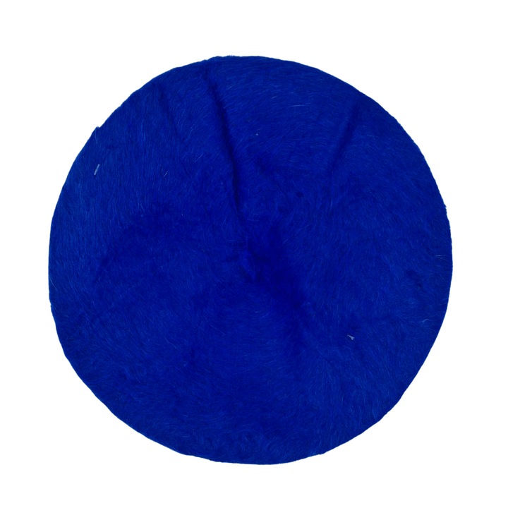 Caciula de dama stil bereta, Onore, albastru electric, lana din blana de iepure, marime universala, model uni cu puf