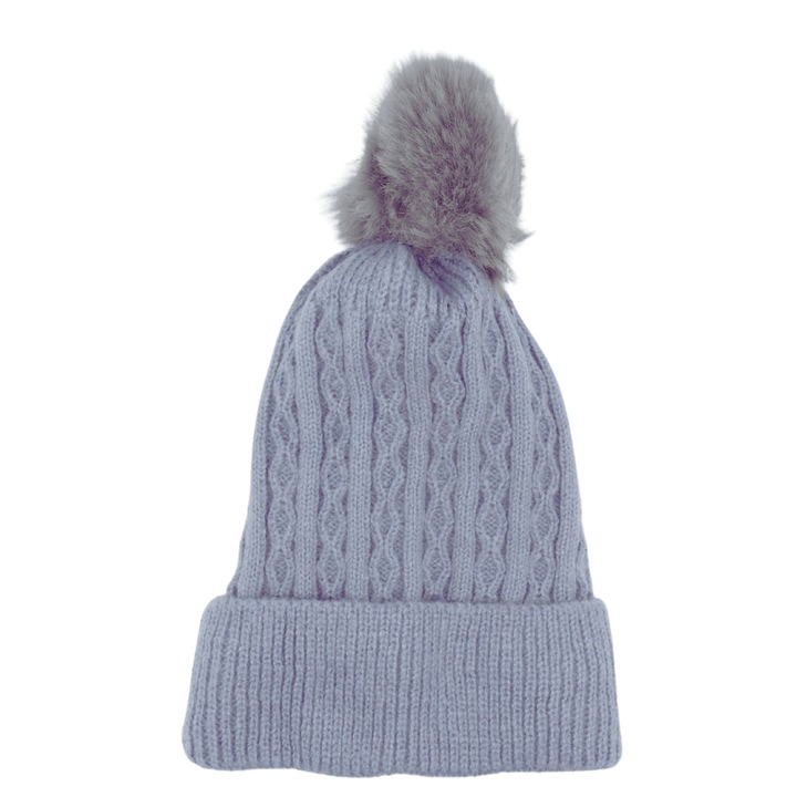 Caciula tricotata de dama captusita la interior, Onore, gri, bumbac si acril, marime universala, model dungi rasucite cu mot