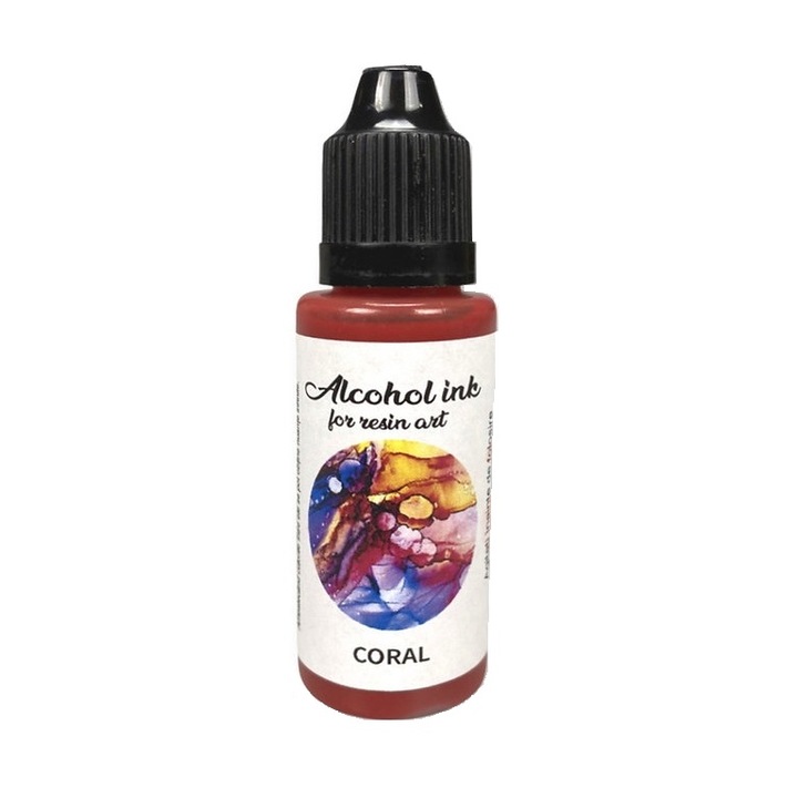 Colorant Alcohol ink resin art superconcentrat Coral red 20ml pentru rasina epoxidica, art line DEVE, pigment lichid rosu coral
