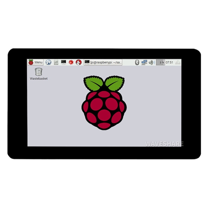 LCD екран 7" Waveshare, DSI, 800x480, HDMI, Сензорен панел, Съвместим с Raspberry Pi, Черен