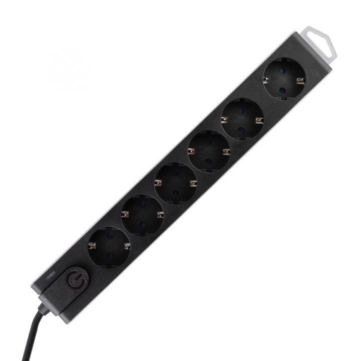 Cutie de distributie protejata impotriva supratensiunilor, 6 prize, negru, 1,5 m