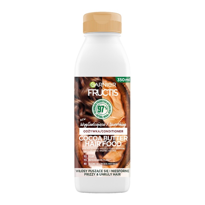 Balzsam göndör és rakoncátlan hajra Garnier Fructis, Hair Food, Kakaóvaj, 350 ml