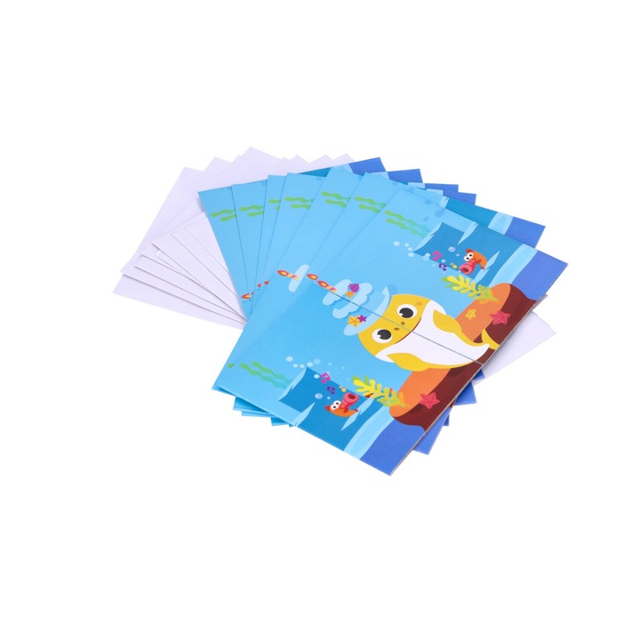 Set de 8 invitatii, Baby Shark, 12.5 x 8.6 cm Albastru