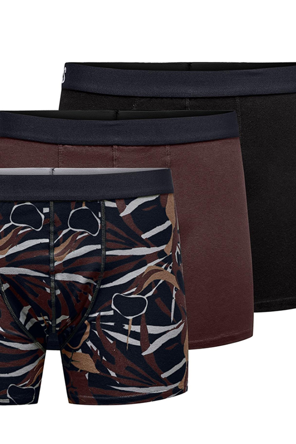Only & Sons, Боксерки с лого - 3 чифта, Коняк кафяв, Черен, L - eMAG.bg