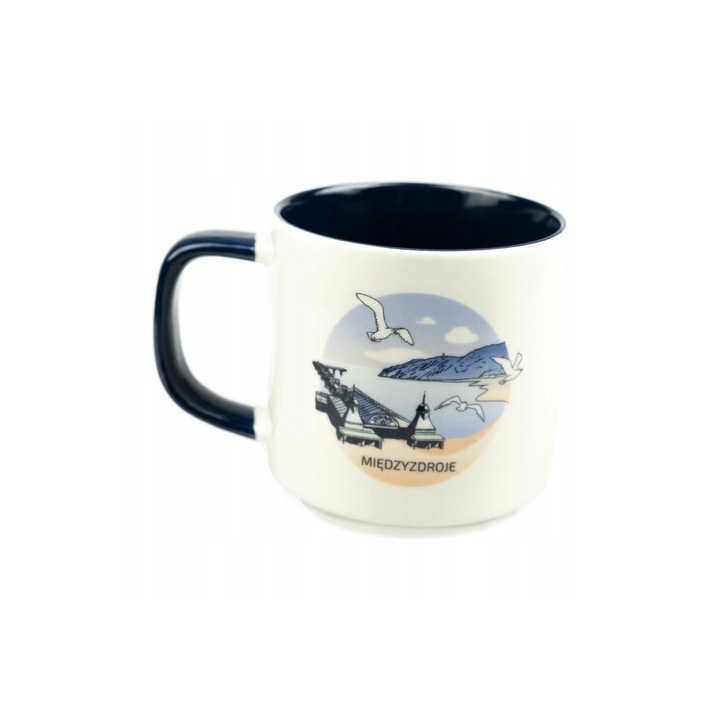 Cana cu model, Captain Mike, Ceramica, 350 ml, Alb/Bleumarin