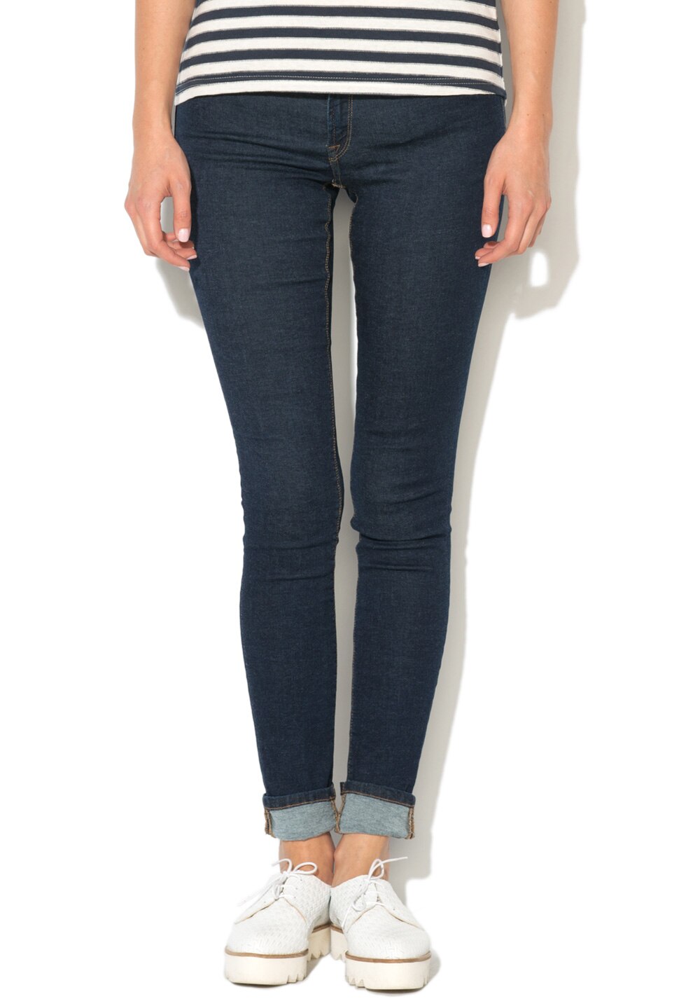 ICHI, Jeansi skinny elastici albastru inchis